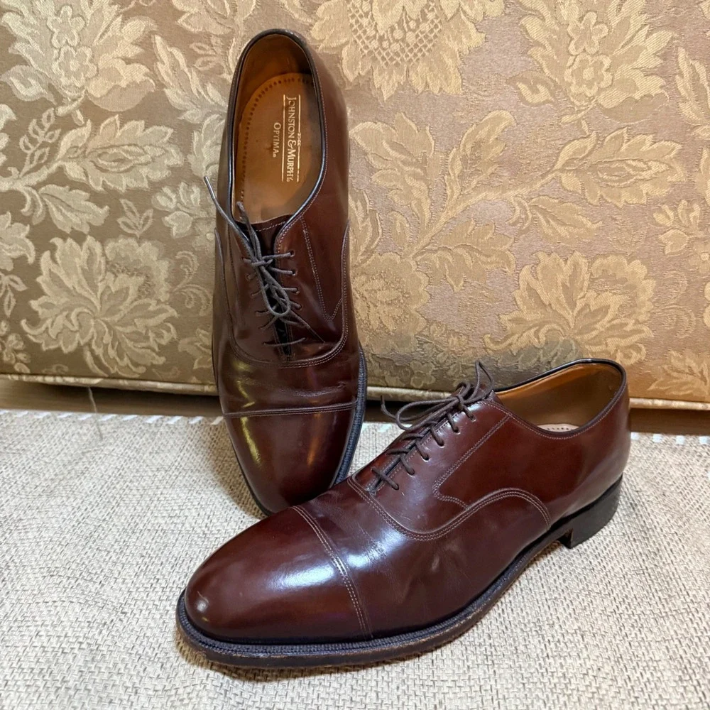 Johnston & Murphy Optima Oxford 10.5 C Burgundy Leather Cap Toe Made in USA